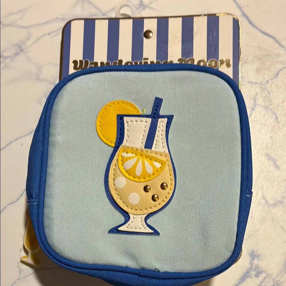 NWT- Blue and Yellow Cocktail Zipper Pouch
